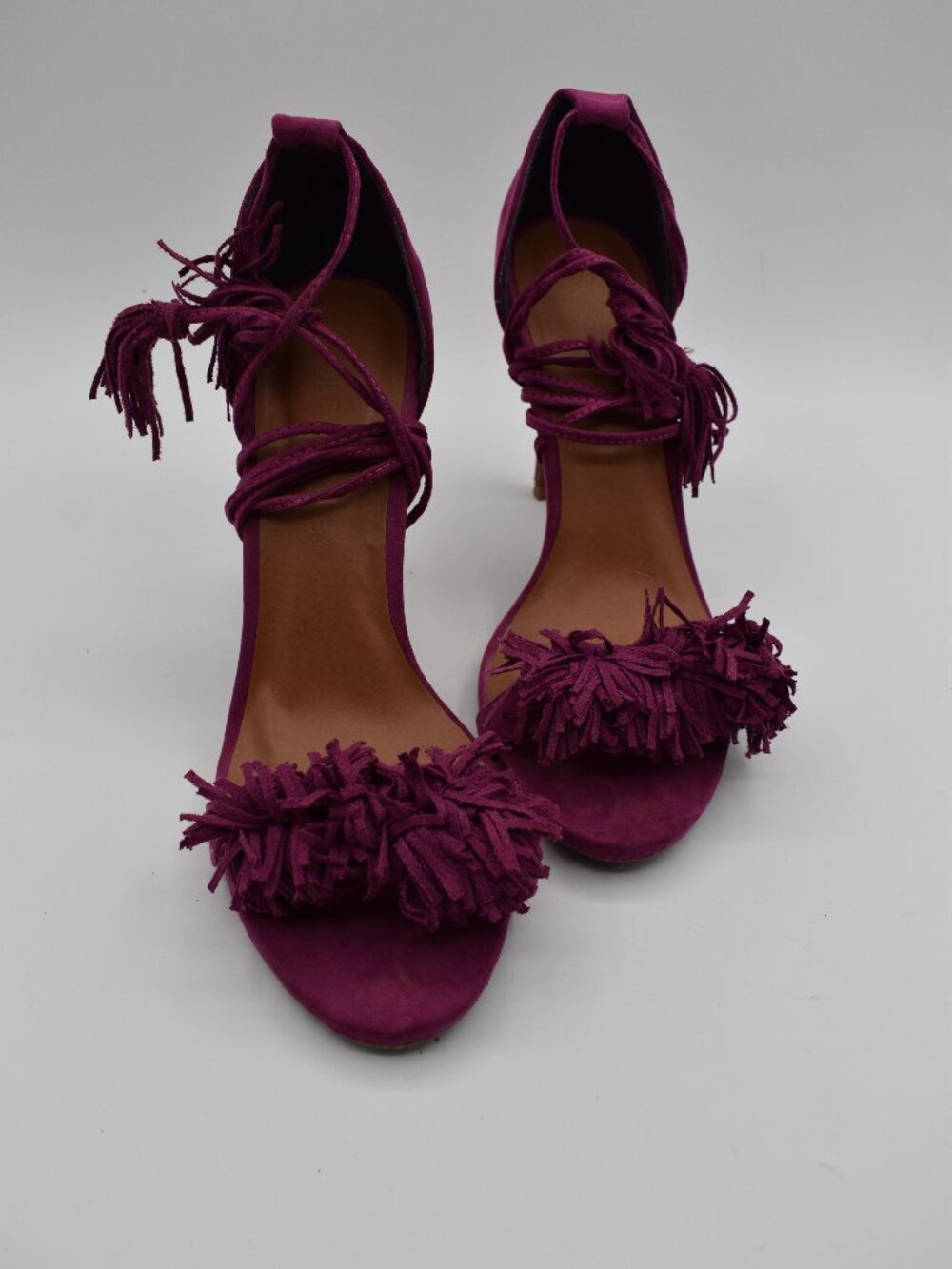 Size 7 Wild Diva Lounge Berlin-100 Heels Grape Purple Fringe Lace Up Stiletto